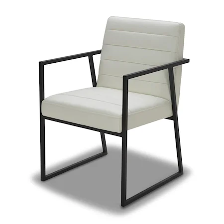 Modern Dining Arm Chair with Channeled Cushion and Metal Frame
